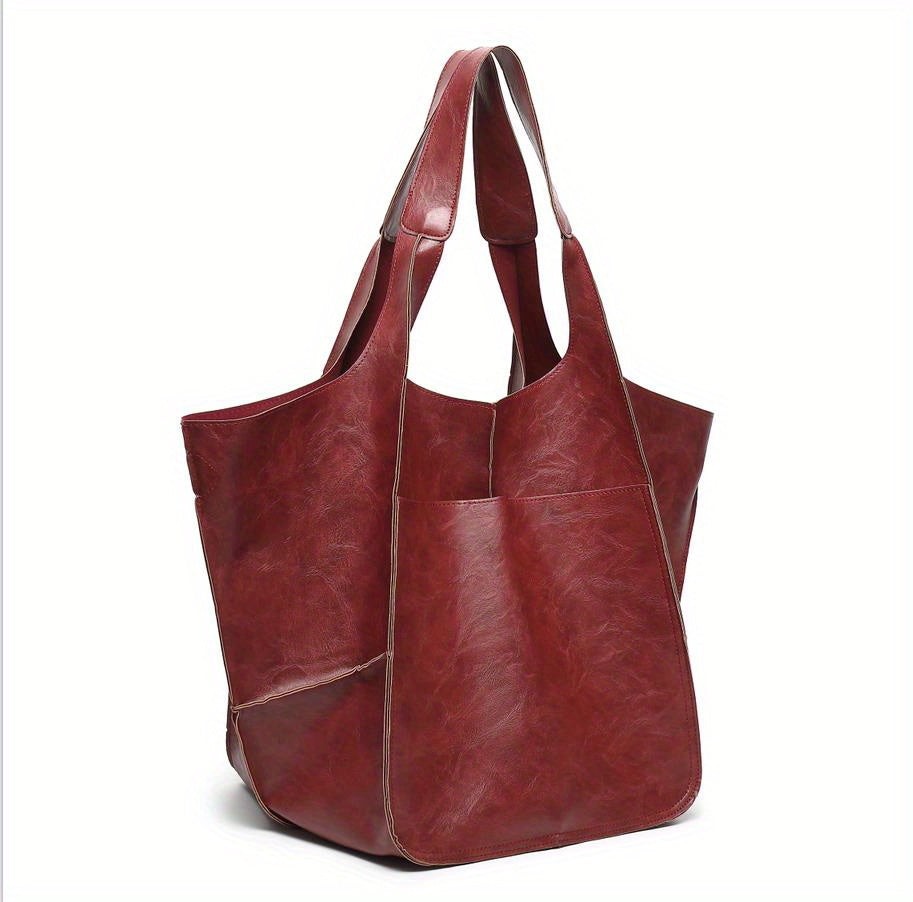 Large Capacity Retro PU Tote Bag For Women - Spacious & Stylish Handbag With Handy Front Pocket For Work, Travel & Everyday Chic NovaCart