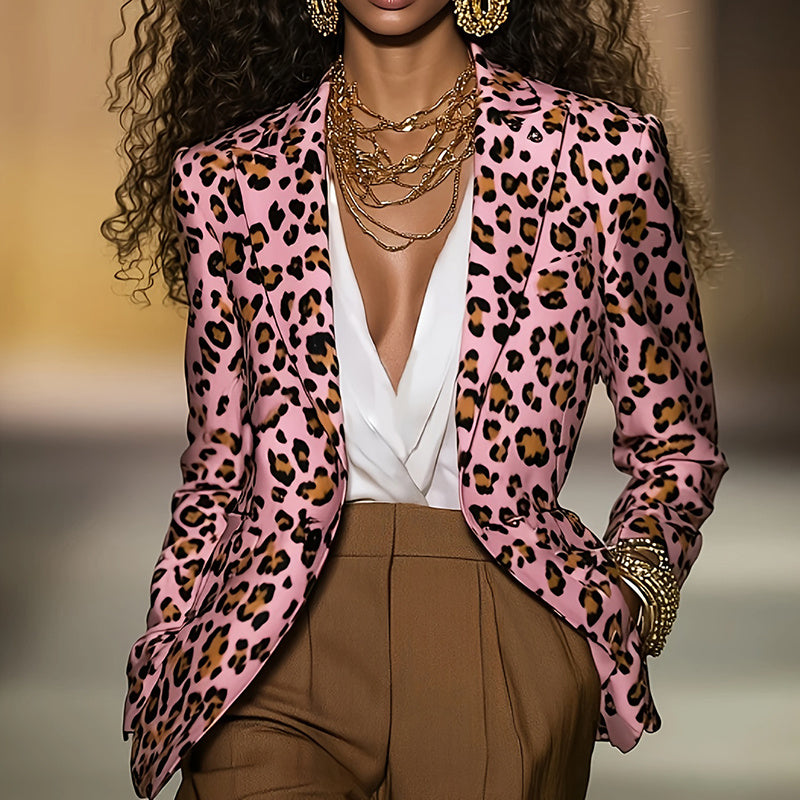 Women's Pink Leopard Blazer FitiqueFit
