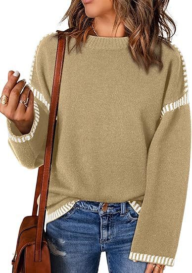 Solid Round Neck Pullover Sweater Autumn And Winter Loose Long Sleeve Tops For Women Clothing Grayceful LLC