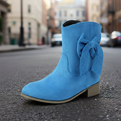 Low Heel Suede Large Size Sweet Bow Casual Boots FitiqueFit