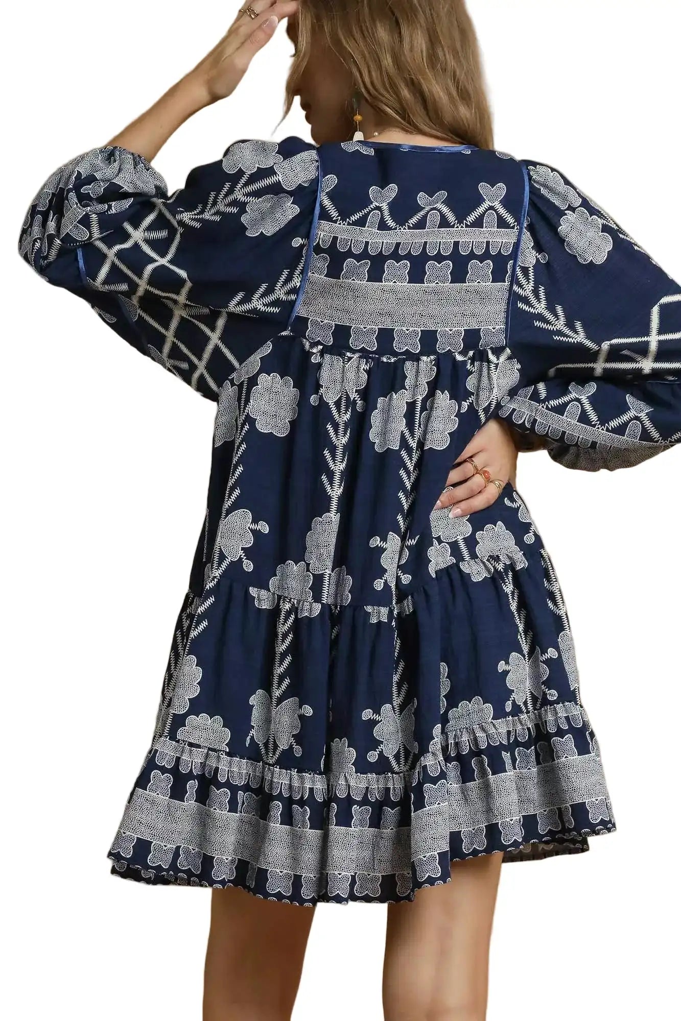 Umgee Tribal Print Dress with Tie Neck West2East Surf