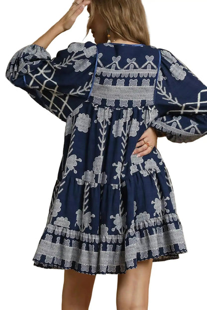 Umgee Tribal Print Dress with Tie Neck West2East Surf