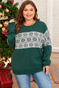 Green Christmas Snowflake Pattern Drop Shoulder Plus Size Sweater Garden Naked Curves