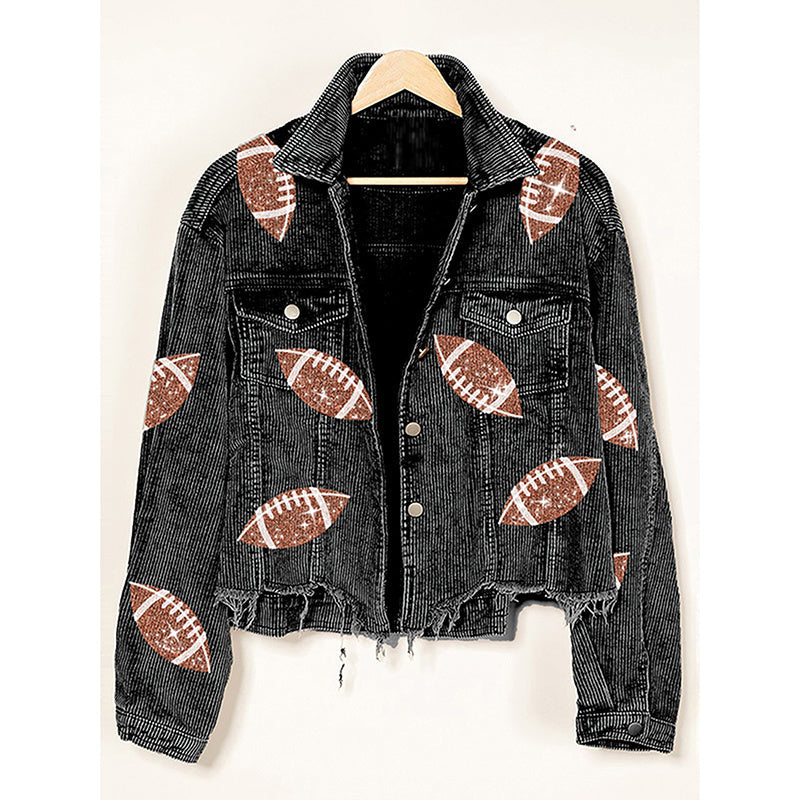 Cropped Corduroy Jacket with Button Front & Raw Hem FitiqueFit
