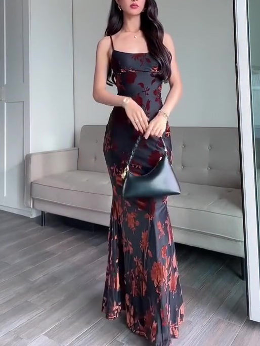 Flocked Strappy Maxi Dress See size chart under “more details” The Fashion Celestial