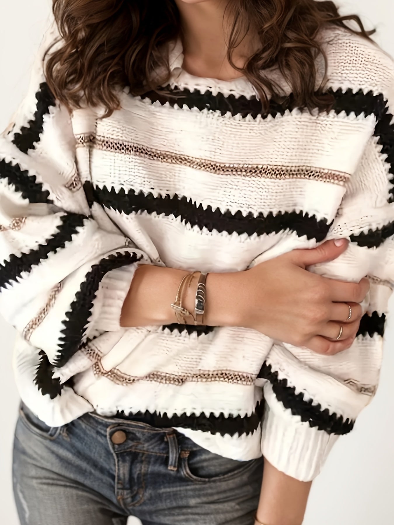 Women’s striped knitted pullover sweater FitiqueFit