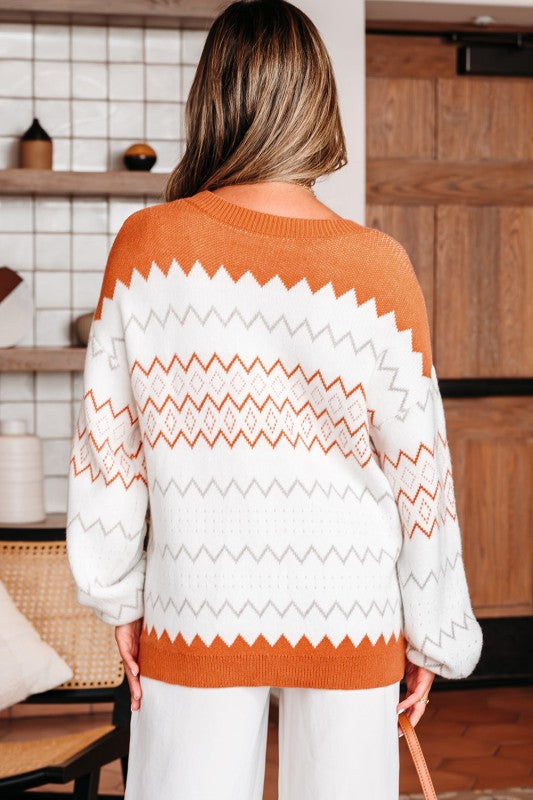 Geometric Zigzag Stripe Crewneck Pullover Sweater Shop Style & More | Fresh Looks, Everyday Deals & Free Shipping