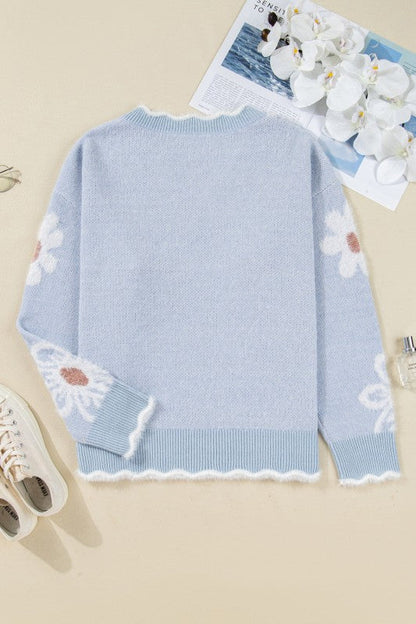 Plus Size Floral Scallop V-Neck Sweater Shop Style & More | Fresh Looks, Everyday Deals & Free Shipping