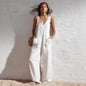 Women's Sleeveless V-Neck Pocketed Wide-Leg Jumpsuit – 5 Colors S–3XL FitiqueFit