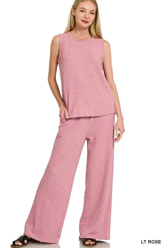 Zenana Cotton Slub Tank and Pants Set West2East Surf