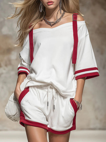 Women's Summer Contrast Color-Block Patchwork Shorts Set – 2-Piece FitiqueFit