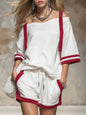 Women's Summer Contrast Color-Block Patchwork Shorts Set – 2-Piece FitiqueFit