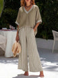 Women's Striped Tunic Top & Casual Trousers Two-Piece Set FitiqueFit