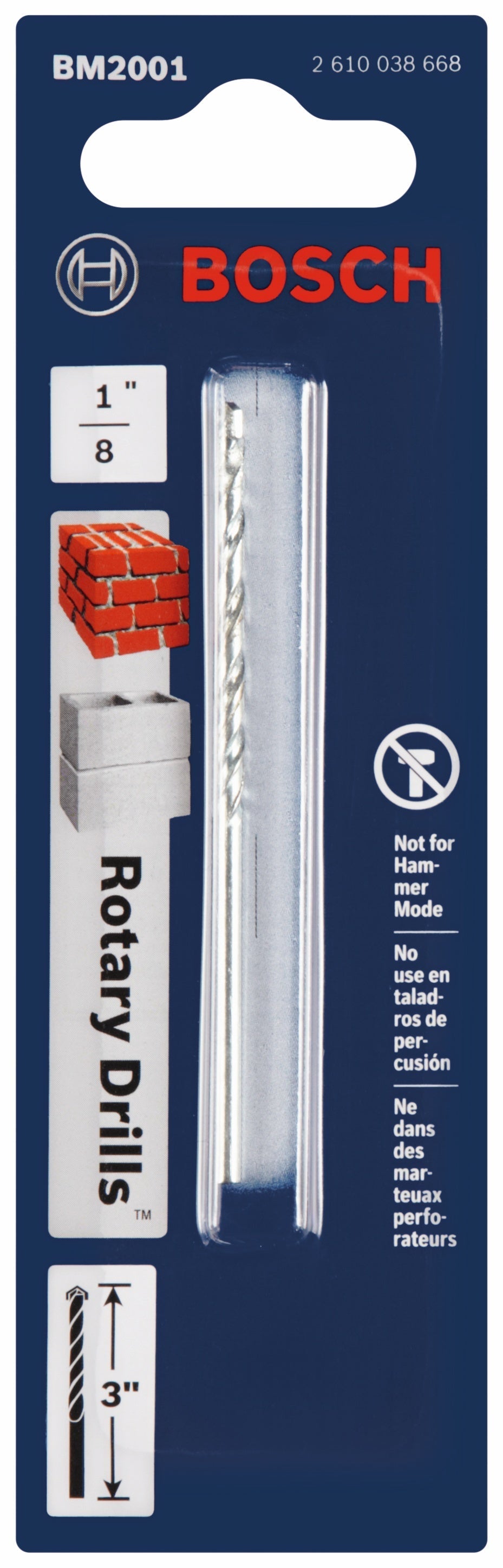 BOSCH BM2001 1/8 In. X 2 In. X 3 In. Fast Spiral Rotary Masonry Drill Bit VM Hardware