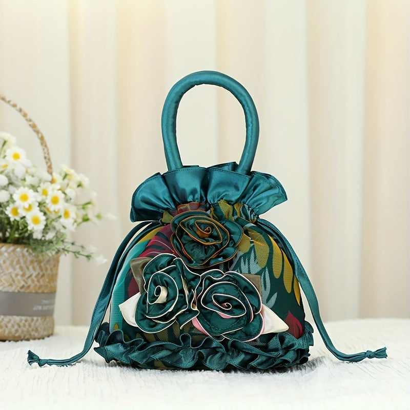 Floral Decor Drawstring Handbag, Trendy Small Evening Bag, Simple Phone Bag, Cute Bucket Bag NovaCart