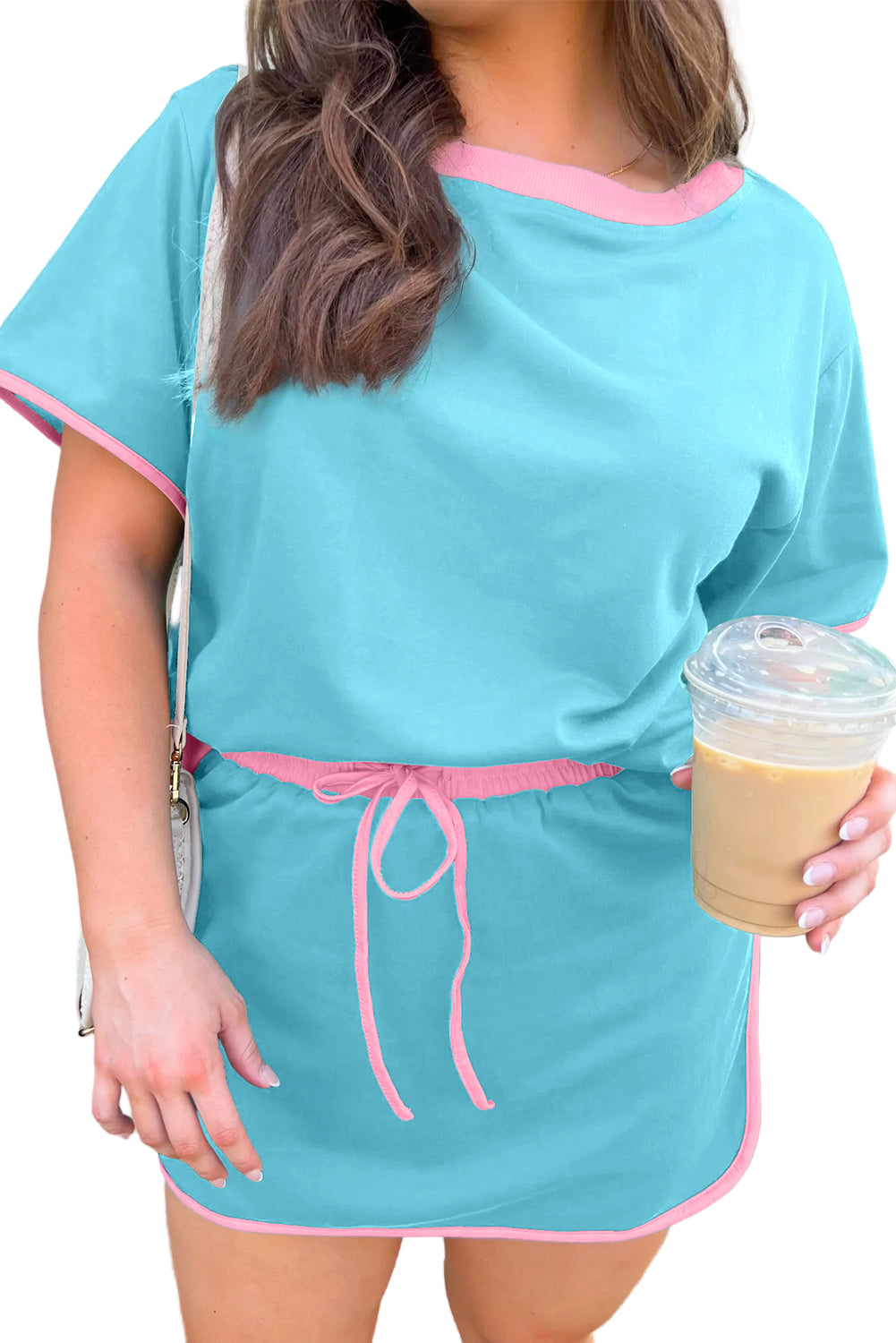 Bonbon Plus Size Contrast Trim T Shirt and Skirt Two Piece Set Garden Naked Curves