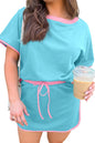 Bonbon Plus Size Contrast Trim T Shirt and Skirt Two Piece Set Garden Naked Curves