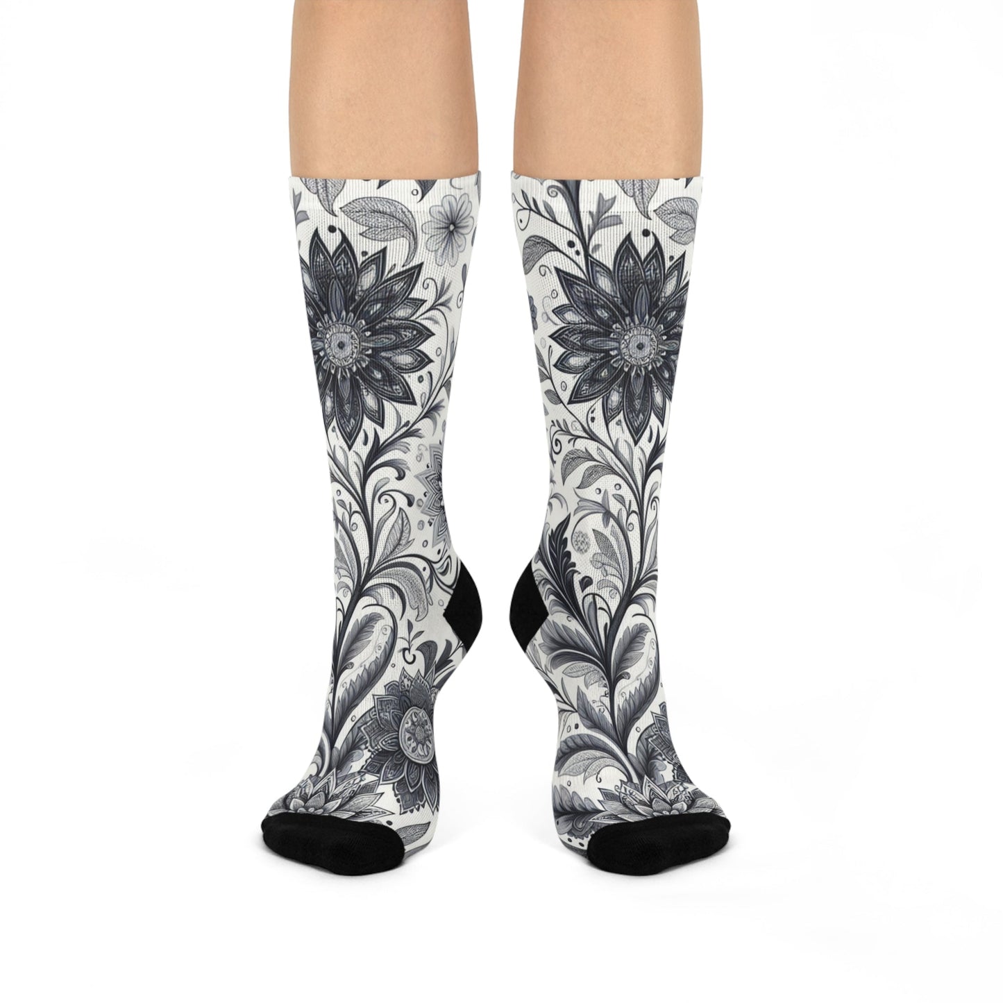 Floral Pattern Cushioned Crew Socks, Cozy Footwear for Relaxation, Gifts for Her, Everyday Comfort Socks, Unique Sock Design Grayceful LLC