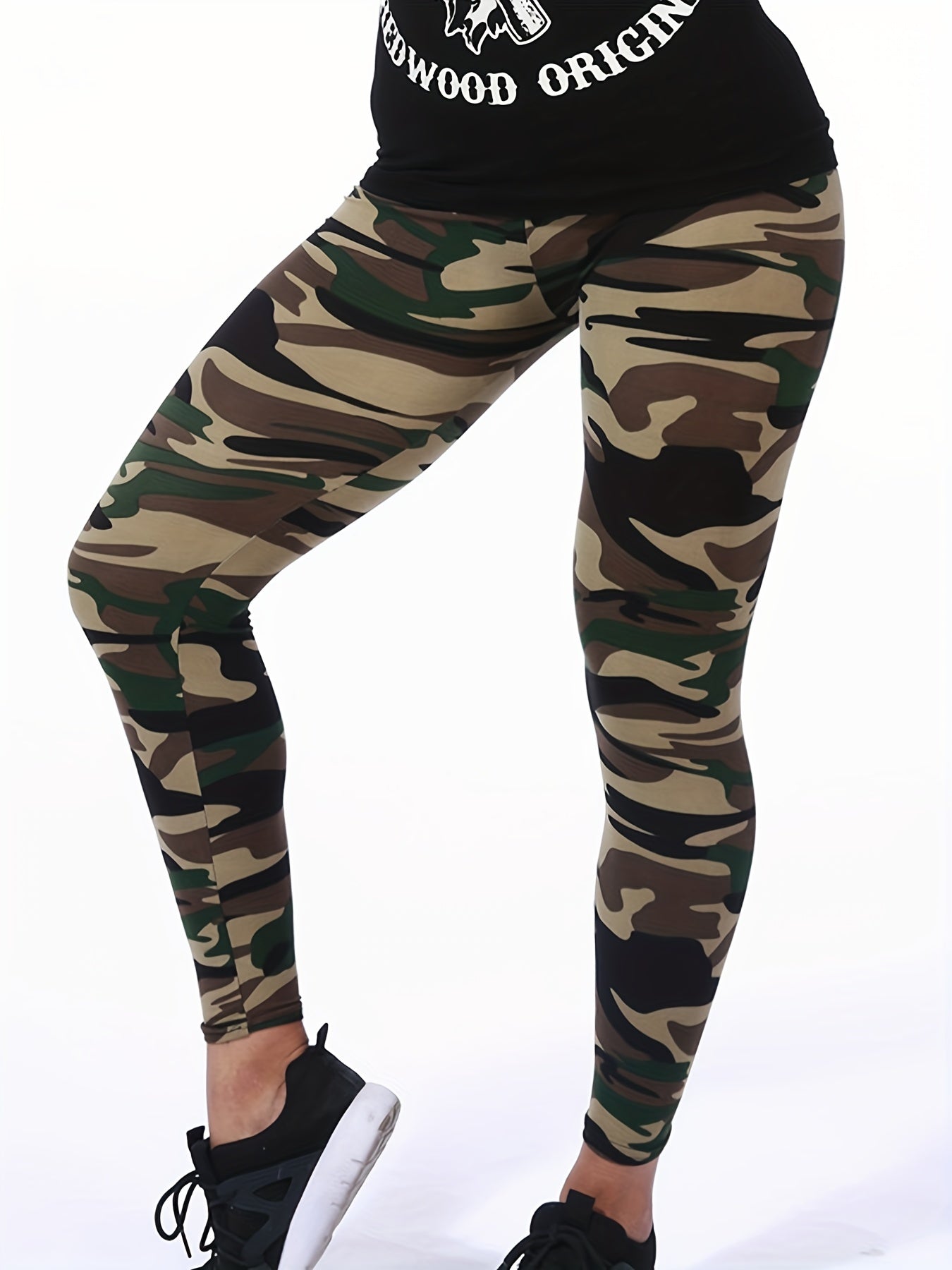 Camouflage Gray-Green Women's Casual Leggings, Cropped Length NovaCart
