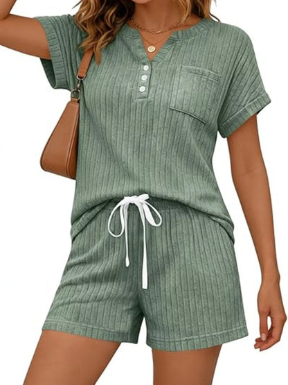 Casual Ribbed Knit Tee and Shorts Set New Era Fashion LLc
