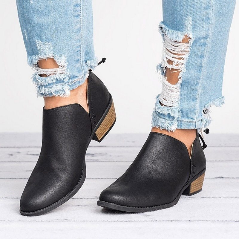 Women's Retro Chunky Heel Ankle Boots – Block Heel Faux Suede FitiqueFit