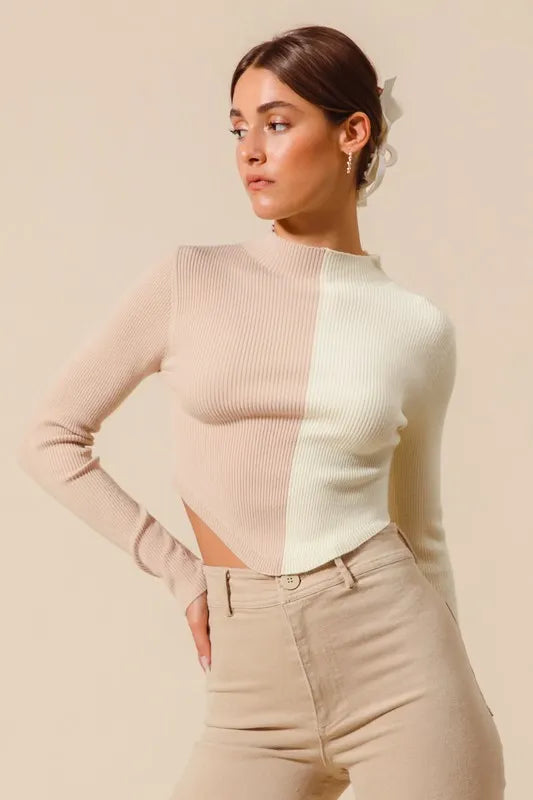 SO ME Color Block Fitted Crop Sweater Top West2East Surf