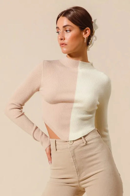SO ME Color Block Fitted Crop Sweater Top West2East Surf