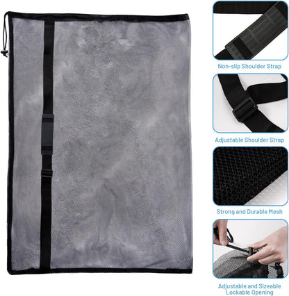 Heavy Duty Football Net Bag (10-12 Balls) Basketball Tennis Bag for Coaches Football Ball Bag Net Extra Large Mesh Drawstring Bag (Bar Strap No Pocket, 2)