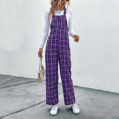 Plaid Spaghetti Straps Casual Jumpsuit Women's Clothing Grayceful LLC