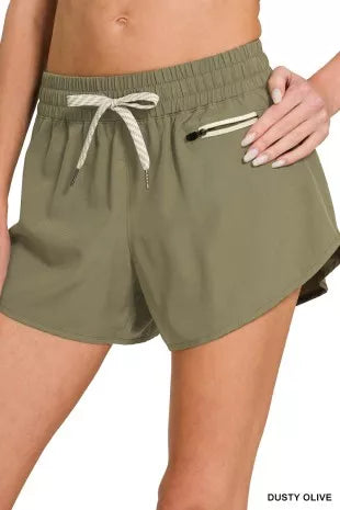 Zenana Soft Woven Lined Shorts With Zip Coin Pocket New Era Fashion LLc