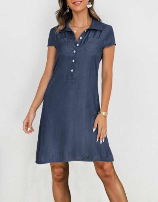 Split Pocket Large Swing Skirt Plus Size Casual Denim Dress Grayceful LLC