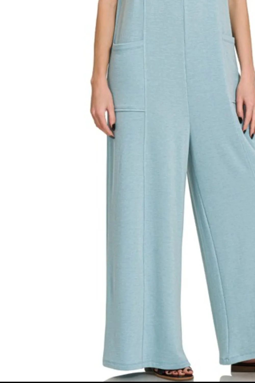 Zenana French Terry Deep V Neck Jumpsuits West2East Surf