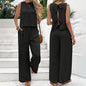 Elegant 2-Piece Matching Set, Sleeveless Crop Top And Wide Leg Pants Outfits FitiqueFit