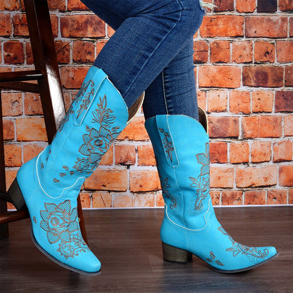 Womens Mid-Calf Boots With Embroidery Ethnic Style And A Comfortable Mid-Heel See size chart under “more details” The Fashion Celestial