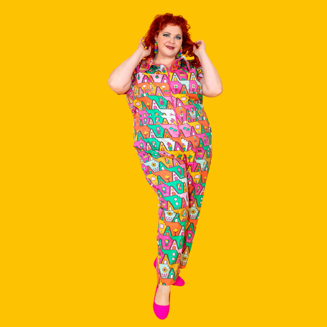 8-Bit A-Frames Jumpsuit in Bright Day Blue Platypus Clothing