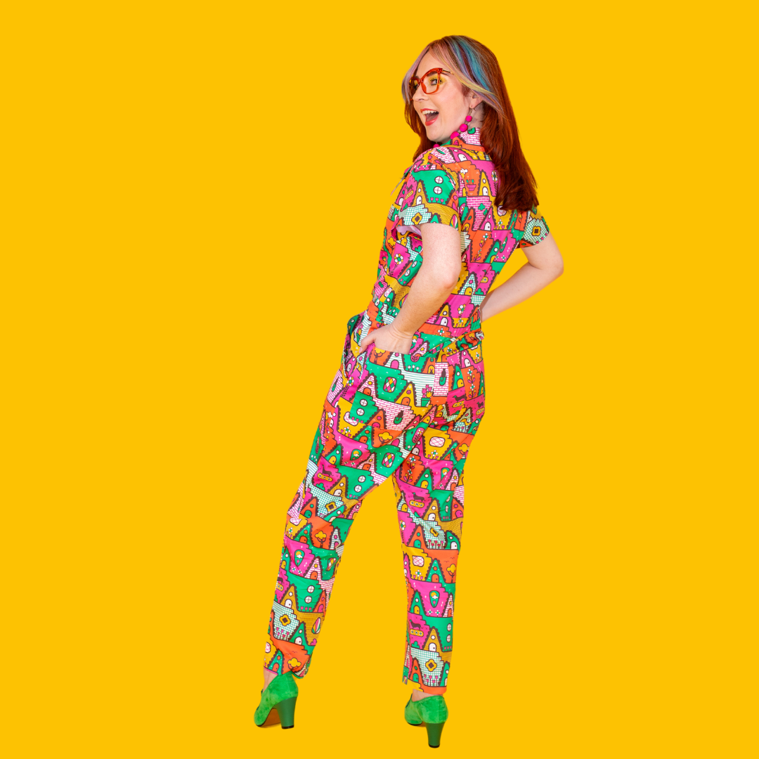 8-Bit A-Frames Jumpsuit in Bright Day Blue Platypus Clothing