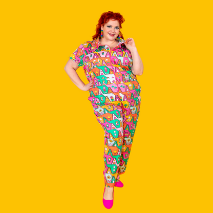 8-Bit A-Frames Jumpsuit in Bright Day Blue Platypus Clothing