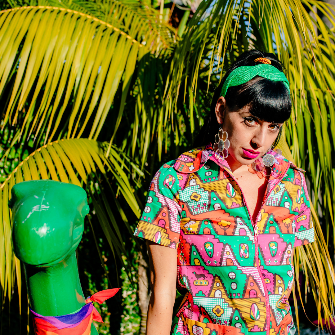 8-Bit A-Frames Jumpsuit in Bright Day Blue Platypus Clothing