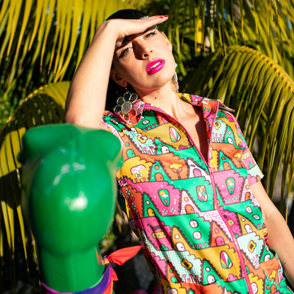 8-Bit A-Frames Jumpsuit in Bright Day Blue Platypus Clothing