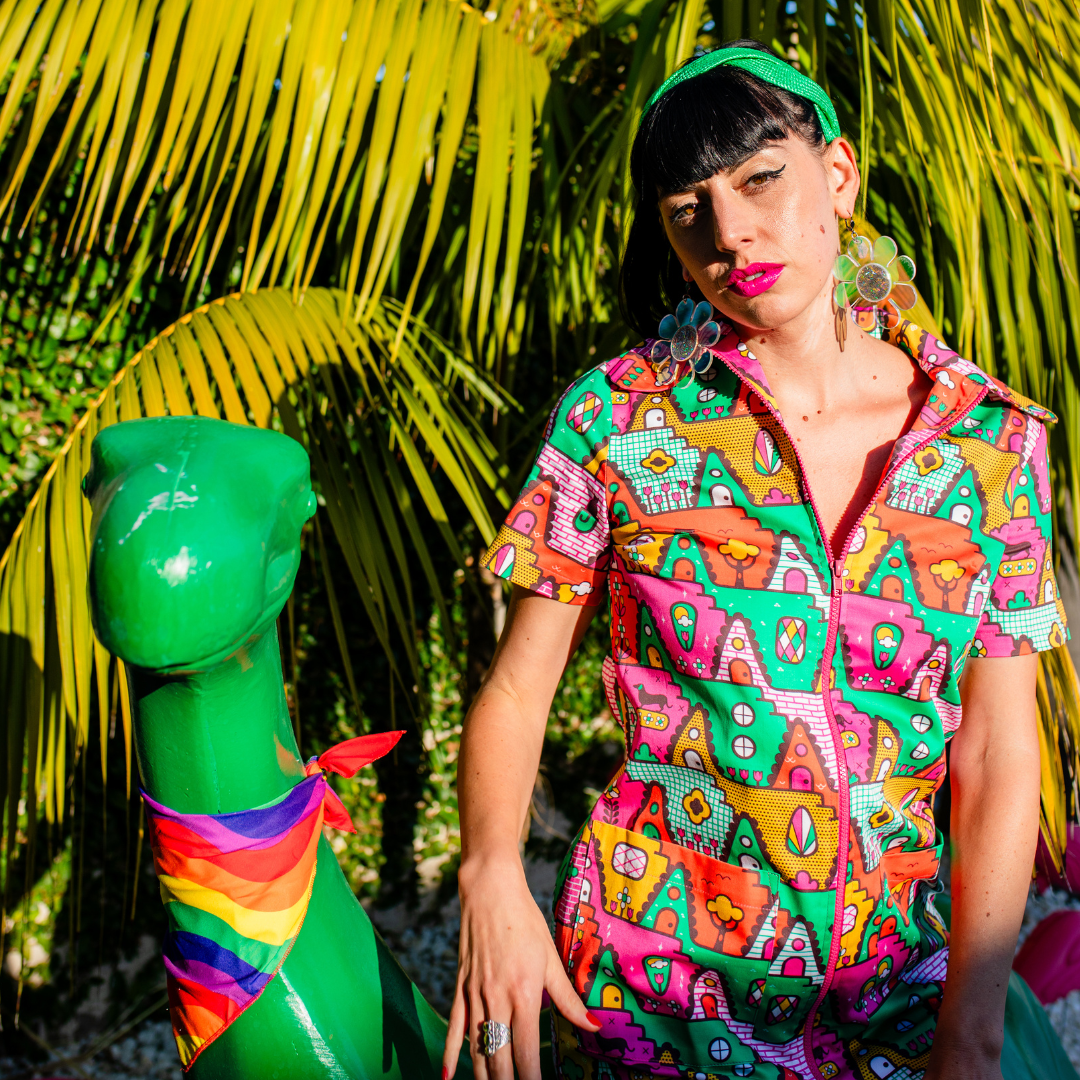 8-Bit A-Frames Jumpsuit in Bright Day Blue Platypus Clothing