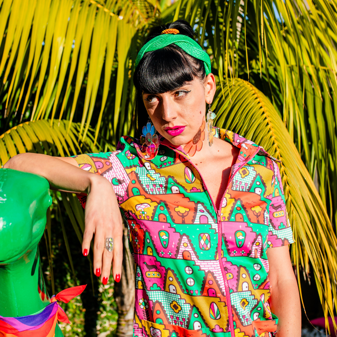8-Bit A-Frames Jumpsuit in Bright Day Blue Platypus Clothing