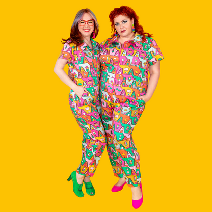 8-Bit A-Frames Jumpsuit in Bright Day Blue Platypus Clothing