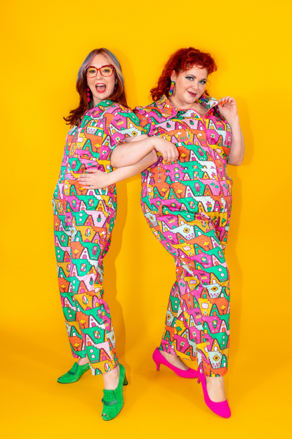 8-Bit A-Frames Jumpsuit in Bright Day Blue Platypus Clothing