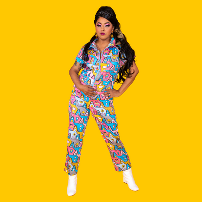 8-Bit A-Frames Jumpsuit in Pretty Pastel Blue Platypus Clothing