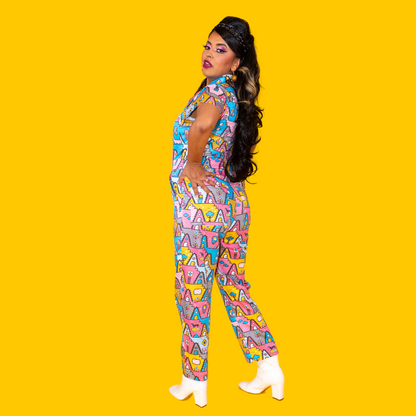 8-Bit A-Frames Jumpsuit in Pretty Pastel Blue Platypus Clothing