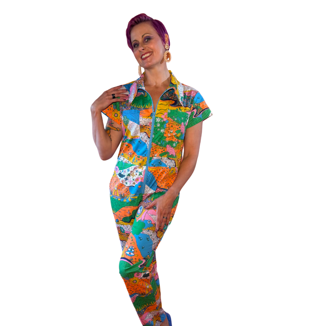 Landscape Jumpsuit in Rainbow Farm- Re-Stocked! Blue Platypus Clothing