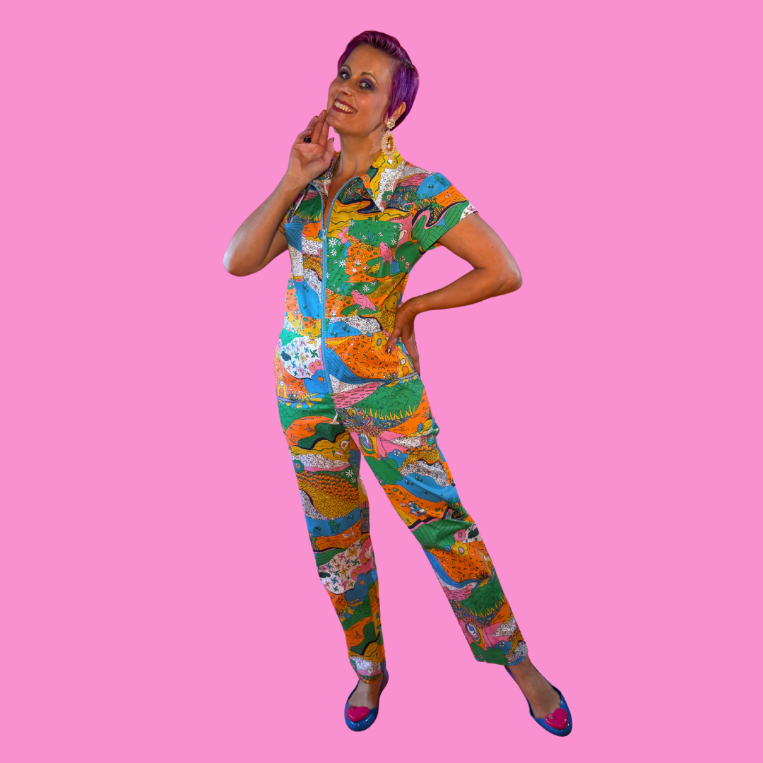 Landscape Jumpsuit in Rainbow Farm- Re-Stocked! Blue Platypus Clothing