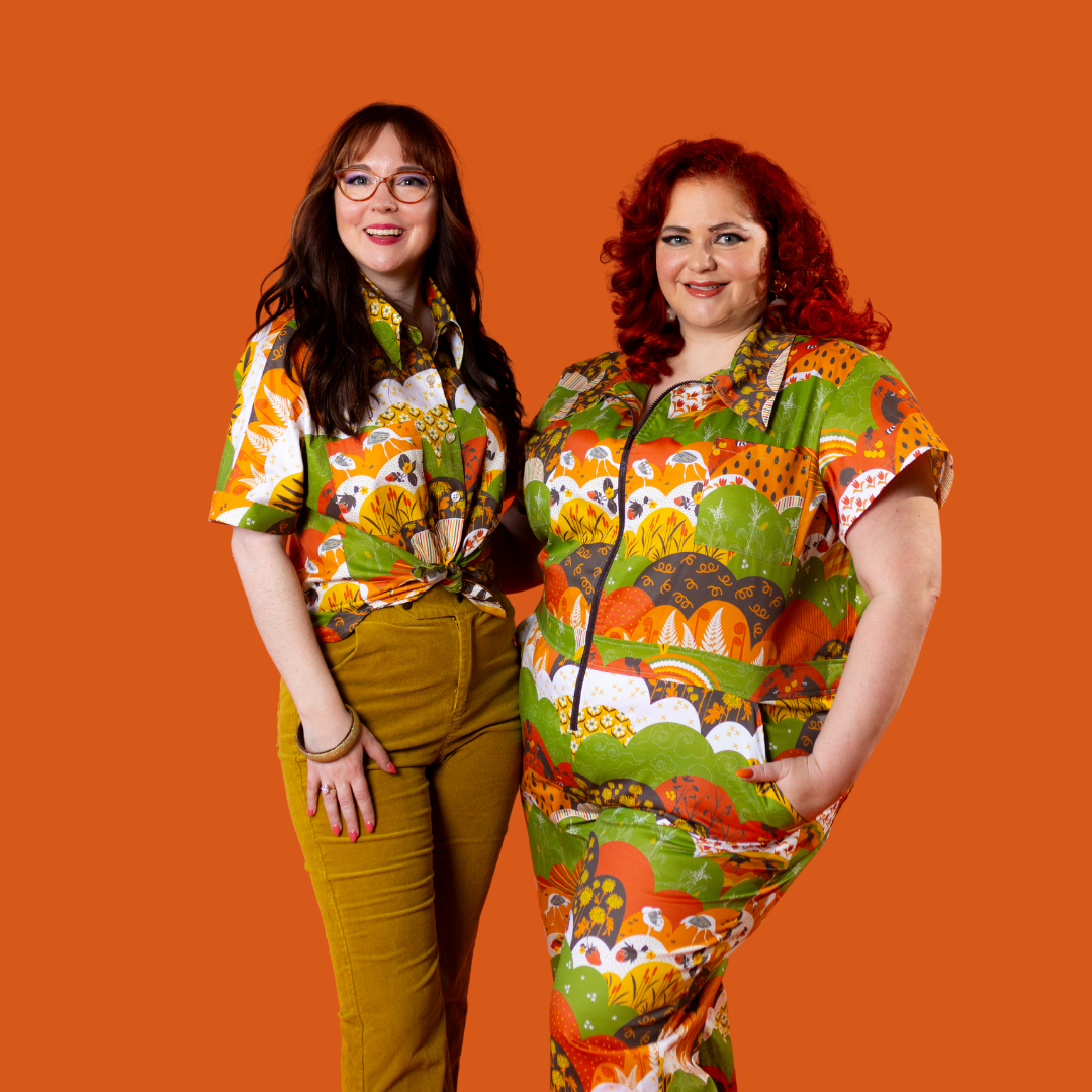 Jumpsuit in Earth-toned Meadow Print Blue Platypus Clothing
