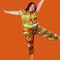 Jumpsuit in Earth-toned Meadow Print Blue Platypus Clothing