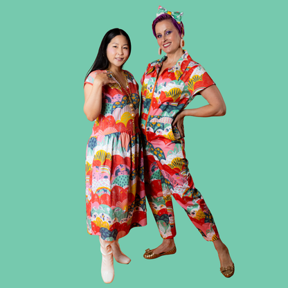 Jumpsuit in Mint & Strawberry Meadow Print Blue Platypus Clothing